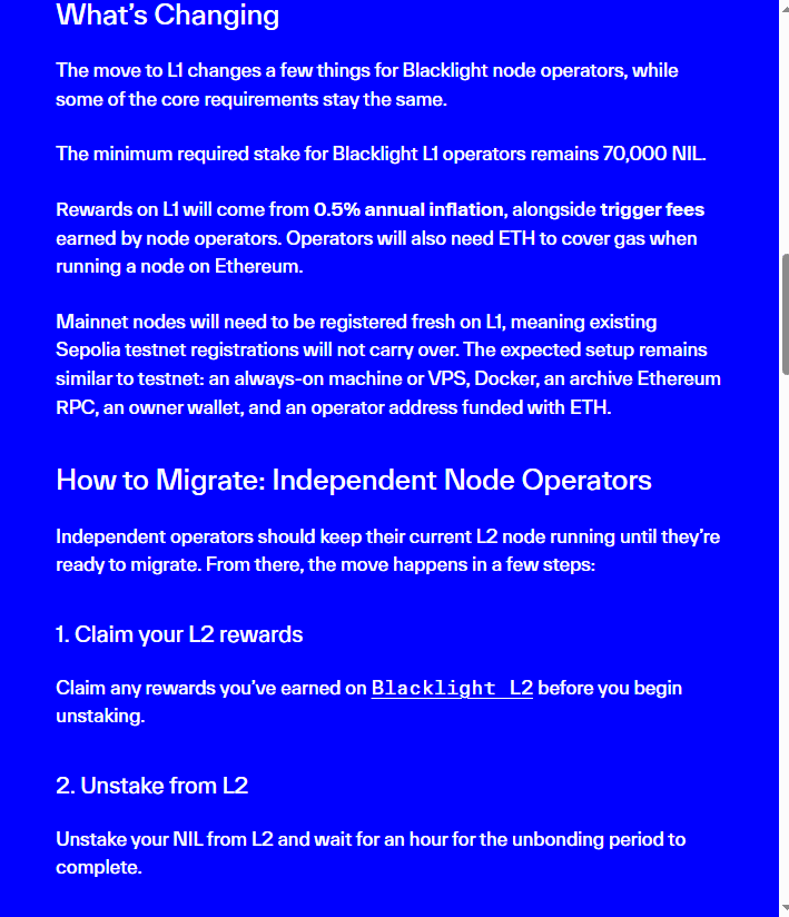 Nillion migration guide section stating 70,000 NIL minimum stake and 0.5% annual inflation rewards