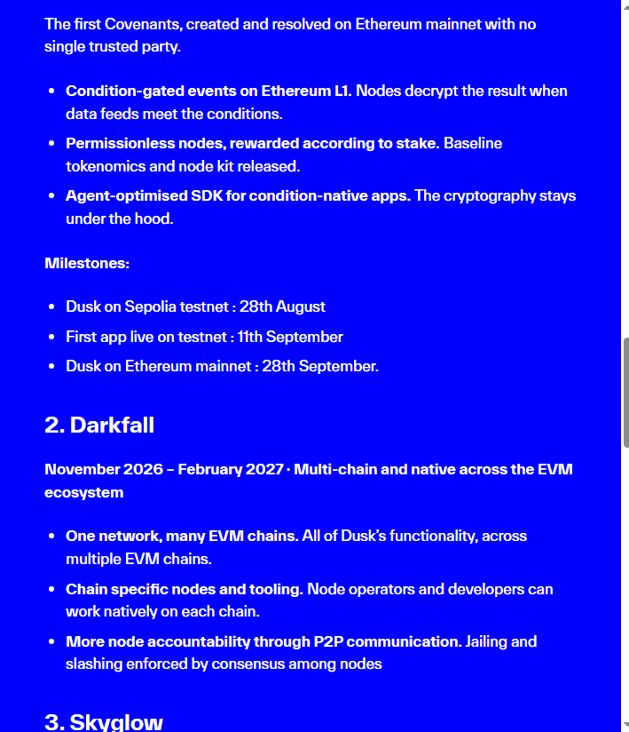 Nillion roadmap post listing Dusk milestones with Ethereum mainnet on 28th September
