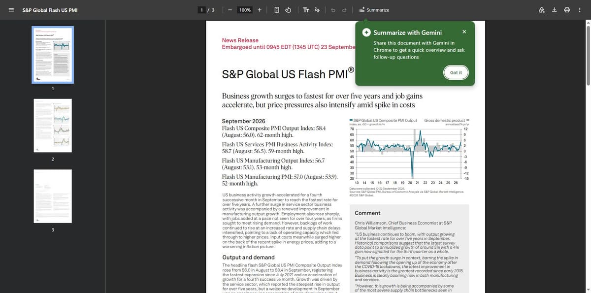 S&P Global Flash US PMI press release showing a Composite PMI of 58.4, a 62-month high
