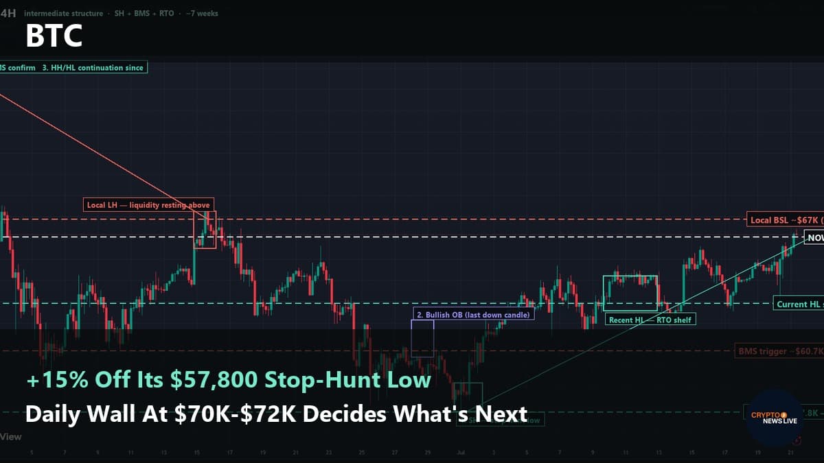 Bitcoin’s Bounce Off $57,800 Is Real. A Wall At $70,000 Isn’t Moving.