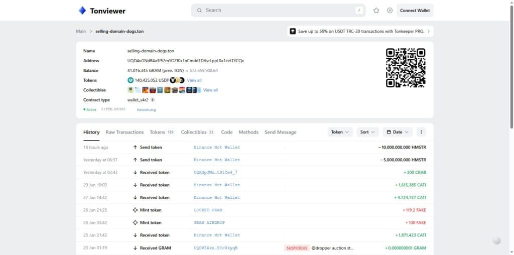 selling-domain-dogs.ton wallet transaction history