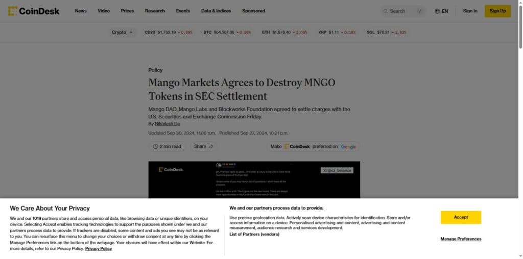 CoinDesk September 2024 SEC settlement article