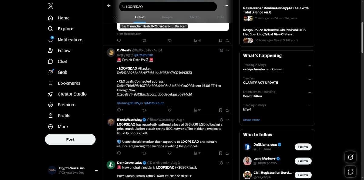 0xSleuthHh's X post tracing a connected address to a ChangeNow deposit