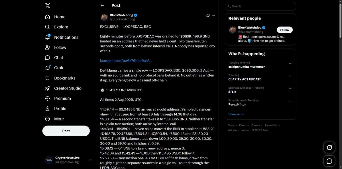 BlockWatchdog's X thread opening the LOOPSDAO investigation