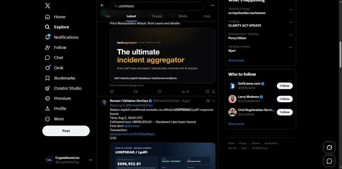 RomanChainOps confirming no official LOOPSDAO response and citing the Backward Labs loss estimate