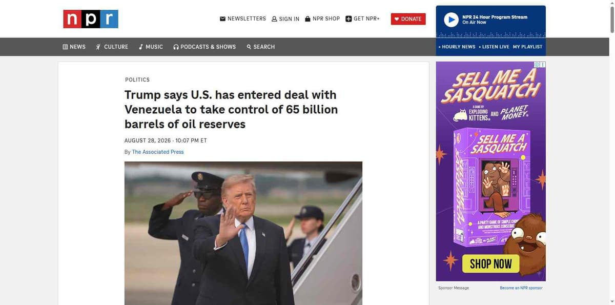 Associated Press report via NPR on the Trump administration's Venezuela oil deal for 65 billion barrels