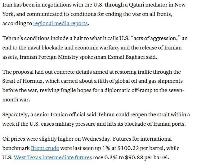 CNBC report on Iran's conditions for reopening the Strait of Hormuz