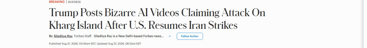 Forbes report on Trump's AI-generated Kharg Island video