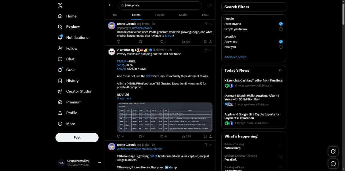 X post comparing ZAMA, PHA, NEAR and SCRT privacy token gains