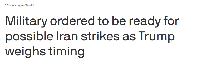Axios article headline Military ordered to be ready for possible Iran strikes as Trump weighs timing by Barak Ravid